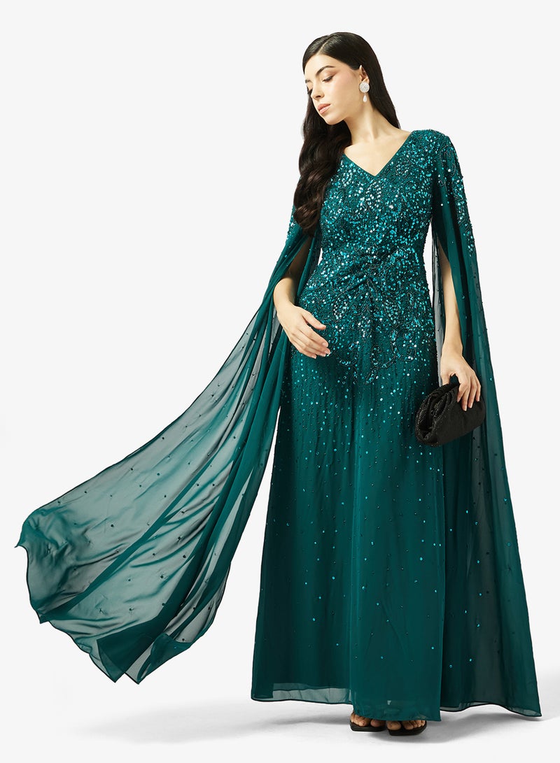 Amelia Rose V-Neck Cape Sleeve Maxi Dress - Image 4